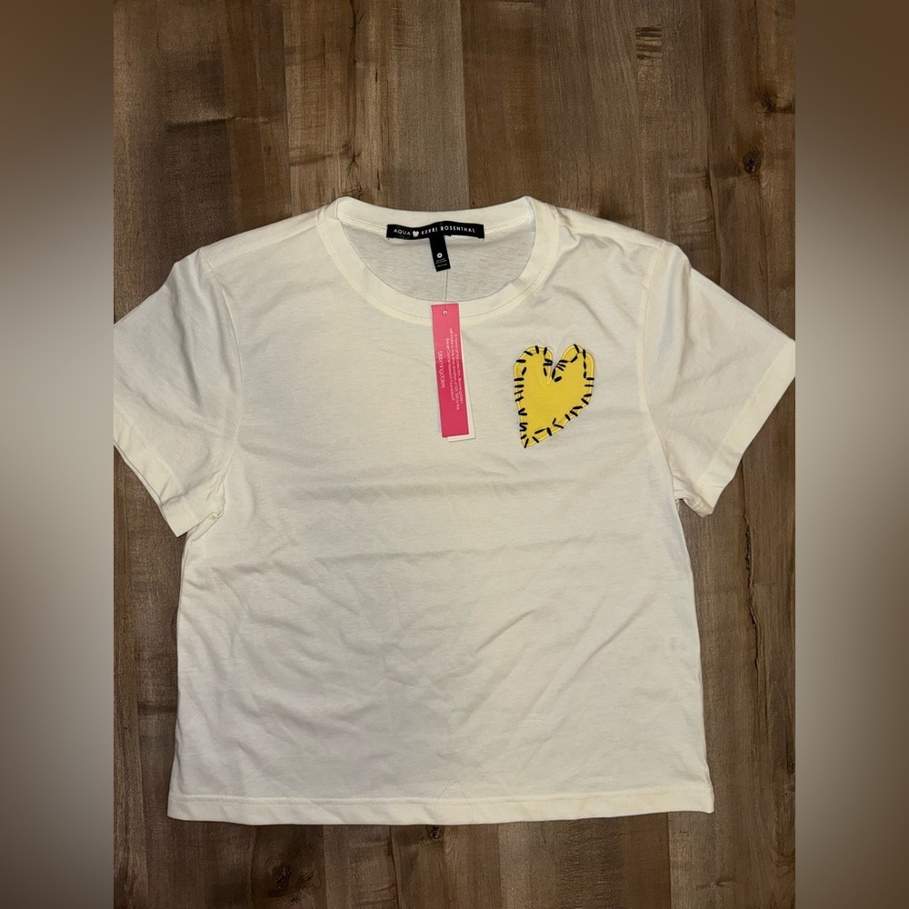 NWT Aqua x Kerri Rosenthal Heart Patch Tee Women’s Size M